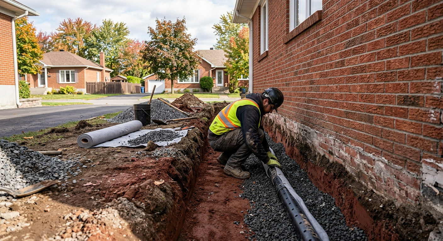 Installation de drain français — protection contre les infiltrations d'eau